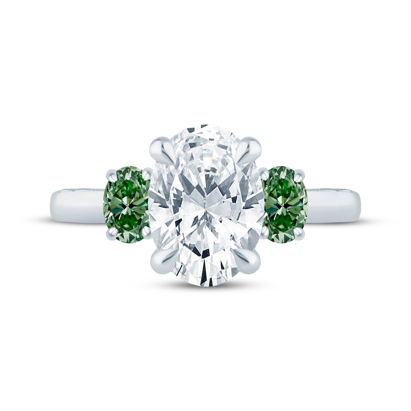 Main Image 4 of Monique Lhuillier Bliss Oval-Cut White & Green Lab-Grown Diamond Three-Stone Engagement Ring 2-1/2 ct tw 18K White Gold