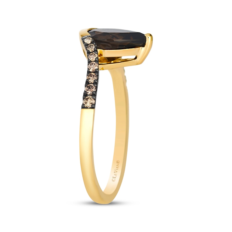 Main Image 2 of Le Vian Pear-Shaped Chocolate Quartz Ring 1/6 ct tw Diamonds 14K Honey Gold