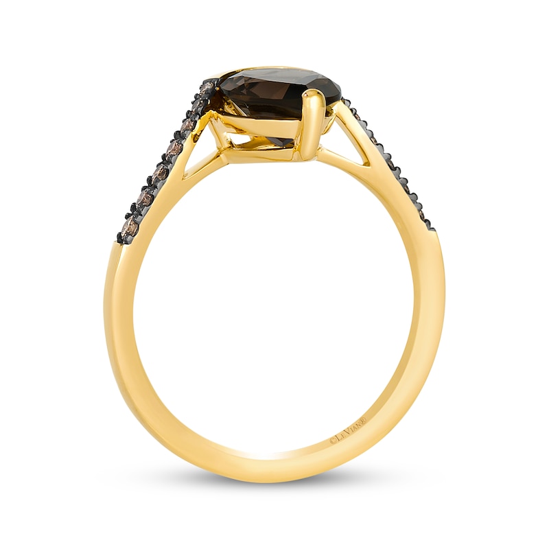 Main Image 3 of Le Vian Pear-Shaped Chocolate Quartz Ring 1/6 ct tw Diamonds 14K Honey Gold