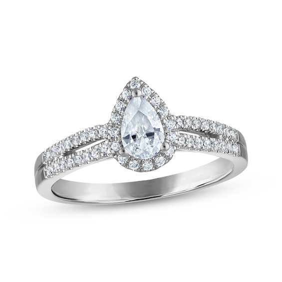 KAY Signature Collection Pear-Shaped Diamond Halo Engagement Ring 1/2 ct tw 14K White Gold