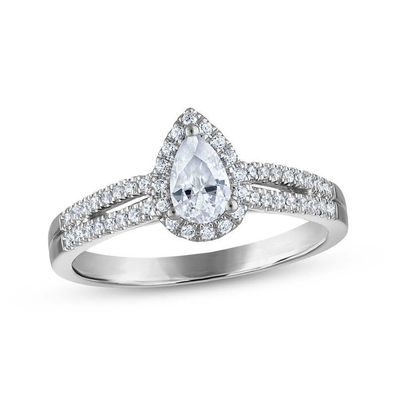 Main Image 1 of KAY Signature Collection Pear-Shaped Diamond Halo Engagement Ring 1/2 ct tw 14K White Gold