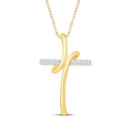 Diamond Loop Cross Necklace 1/15 ct tw 10K Yellow Gold 18"