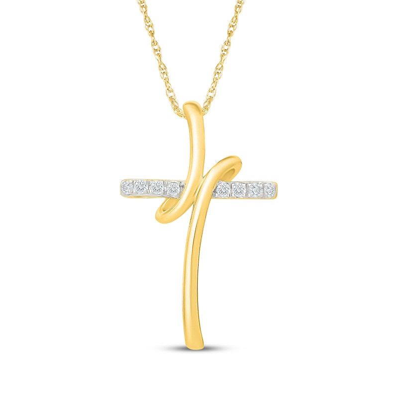 Main Image 1 of Diamond Loop Cross Necklace 1/15 ct tw 10K Yellow Gold 18"