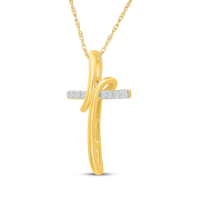Main Image 2 of Diamond Loop Cross Necklace 1/15 ct tw 10K Yellow Gold 18"