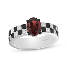 Disney Treasures Cars Oval-Cut Garnet & Diamond Accent Checkered Flag Ring Sterling Silver