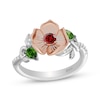 Thumbnail Image 1 of Wicked: For Good Garnet, Green Tourmaline & Lab-Grown Diamond Flower Ring 1/10 ct tw Sterling Silver & 18K Rose Gold Vermeil Plating