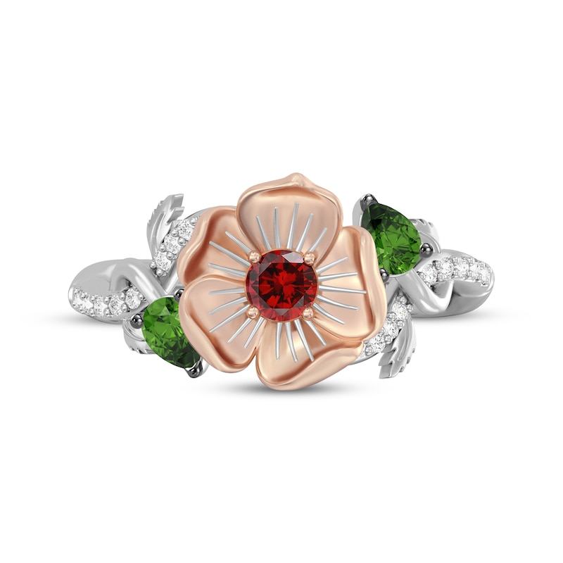Main Image 4 of Wicked: For Good Garnet, Green Tourmaline & Lab-Grown Diamond Flower Ring 1/10 ct tw Sterling Silver & 18K Rose Gold Vermeil Plating