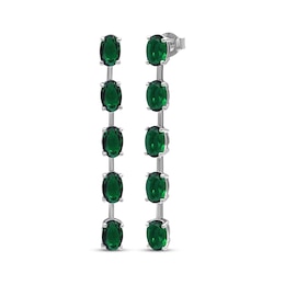 Oval-Cut Lab-Created Emerald Five-Stone Drop Earrings Sterling Silver