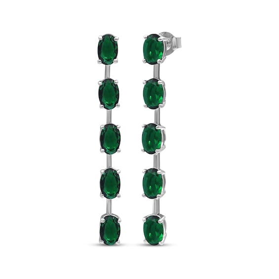 Oval-Cut Lab-Created Emerald Five-Stone Drop Earrings Sterling Silver