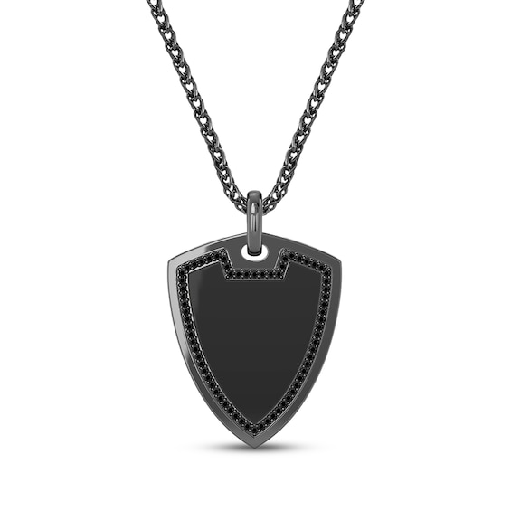 Ink & Ice Men's Black Diamond Shield Necklace 1/4 ct tw Black Rhodium-Plated Sterling Silver 22"