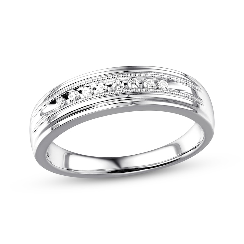 Main Image 1 of Now + Forever Men's Diamond Milgrain Wedding Ring 1/10 ct tw 10K White Gold