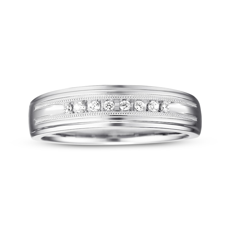 Main Image 4 of Now + Forever Men's Diamond Milgrain Wedding Ring 1/10 ct tw 10K White Gold