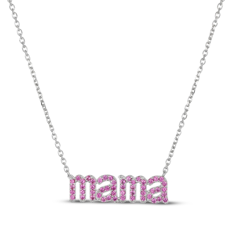 Main Image 1 of STUDIO BY KAY Pink Lab-Created Sapphire "mama" Necklace Sterling Silver 18"
