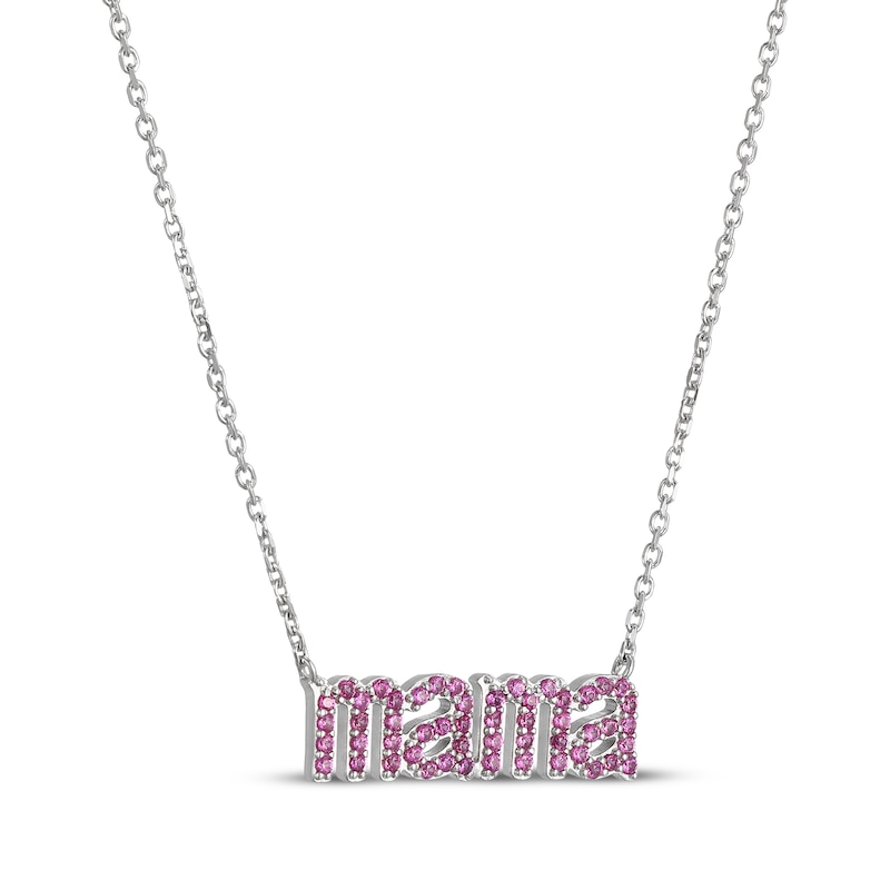 Main Image 2 of STUDIO BY KAY Pink Lab-Created Sapphire "mama" Necklace Sterling Silver 18"