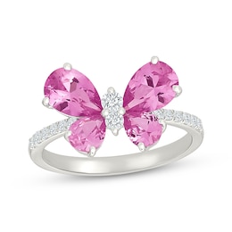 Pear-Shaped Pink Lab-Created Sapphire & White Lab-Created Sapphire Butterfly Ring Sterling Silver