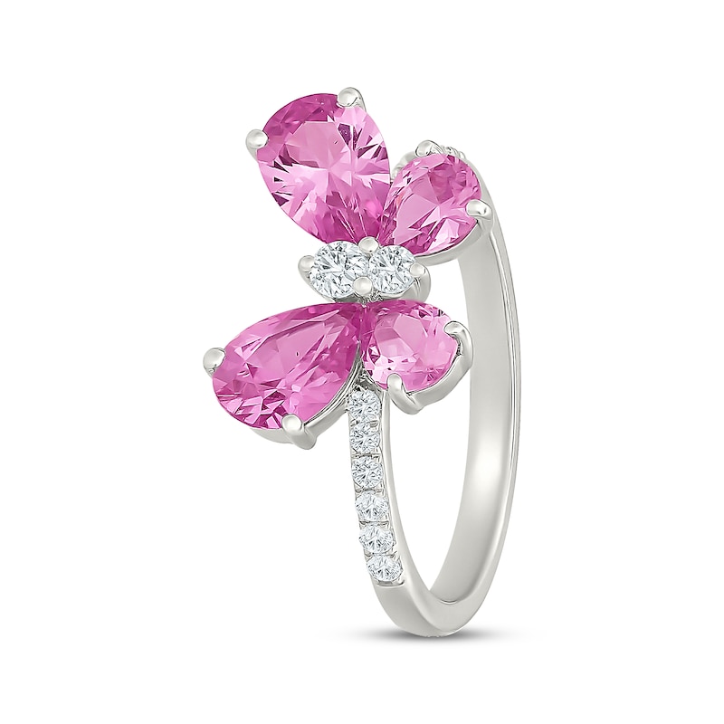 Main Image 2 of Pear-Shaped Pink Lab-Created Sapphire & White Lab-Created Sapphire Butterfly Ring Sterling Silver