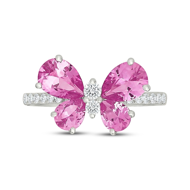 Main Image 4 of Pear-Shaped Pink Lab-Created Sapphire & White Lab-Created Sapphire Butterfly Ring Sterling Silver