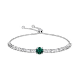 Lab-Created Emerald & White Lab-Created Sapphire Bolo Bracelet Sterling Silver