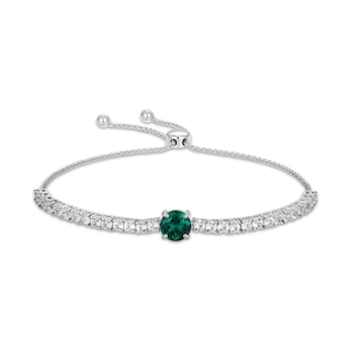 Lab-Created Emerald & White Lab-Created Sapphire Bolo Bracelet Sterling Silver