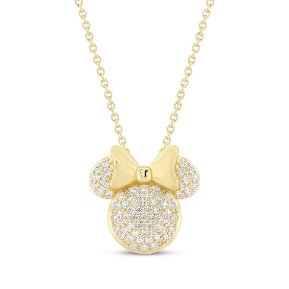Disney Treasures Minnie Mouse Lab-Grown Diamond Necklace 1/2 ct tw 24K Yellow Gold Vermeil Sterling Silver 18"