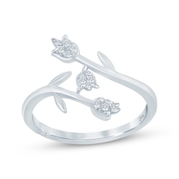 Monique Lhuillier Bliss Certified Lab-Grown Diamond Tulip Ring 1/8 ct tw Platinum-Plated Sterling Silver