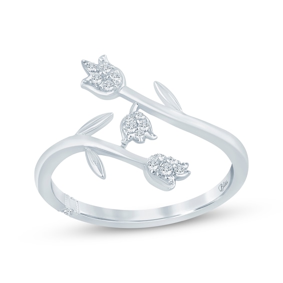 Monique Lhuillier Bliss Certified Lab-Grown Diamond Tulip Ring 1/8 ct tw Platinum-Plated Sterling Silver