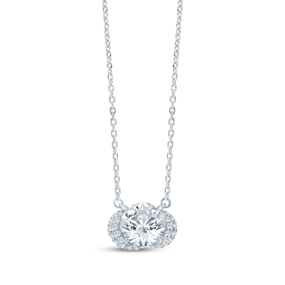 Monique Lhuillier Bliss Lab-Grown Diamond Flared Halo Necklace 2-1/4 ct tw Platinum-Plated Sterling Silver 17.5"
