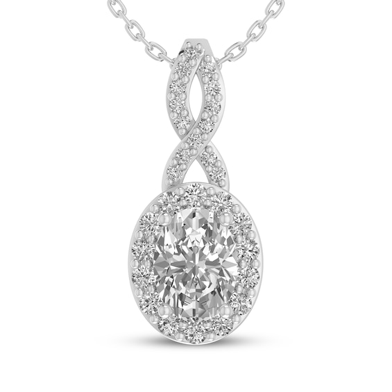 Oval-Cut White Lab-Created Sapphire Halo Twist Drop Necklace Sterling Silver 18"