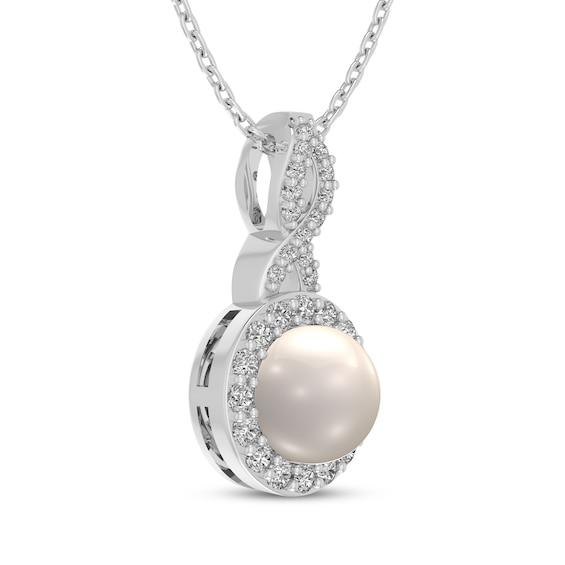 Thumbnail Image 2 of Cultured Pearl & White Lab-Created Sapphire Halo Twist Drop Necklace Sterling Silver 18"