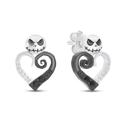 Disney Treasures The Nightmare Before Christmas Black Onyx & Diamond Accent Heart Stud Earrings Sterling Silver