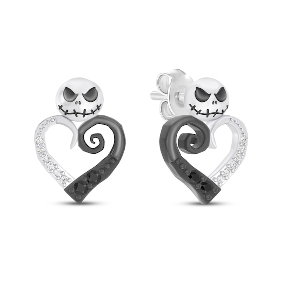 Disney Treasures The Nightmare Before Christmas Black Onyx & Diamond Accent Heart Stud Earrings Sterling Silver
