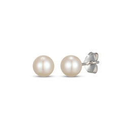 Cultured Pearl Solitaire Stud Earrings Sterling Silver 6mm