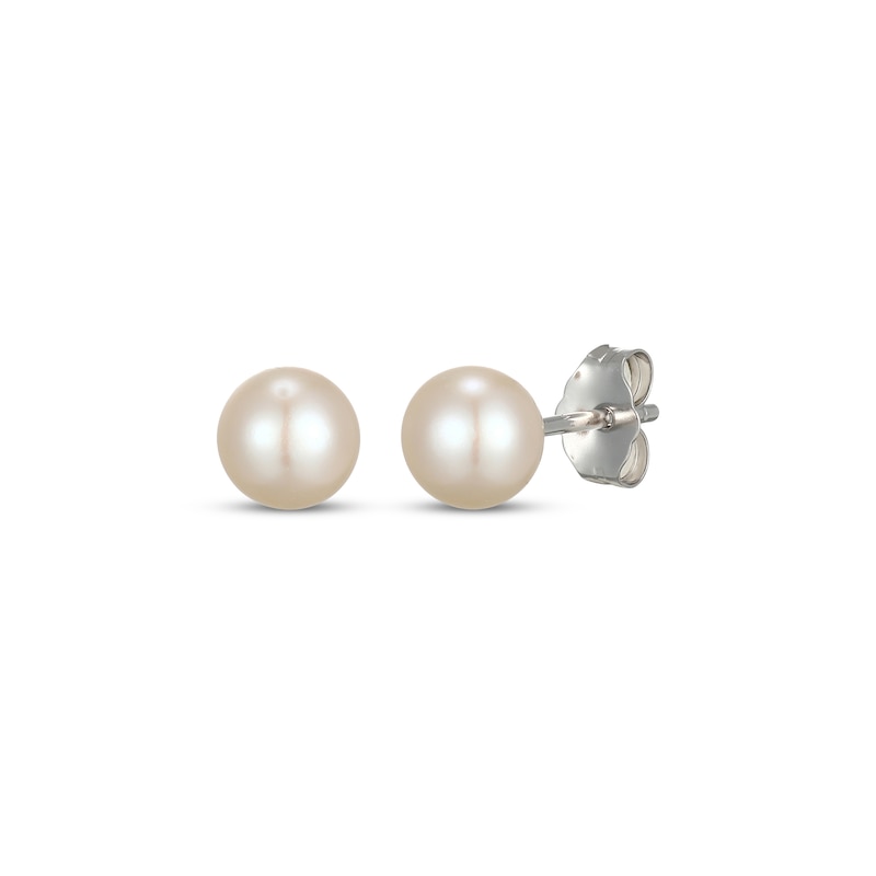 Main Image 1 of Cultured Pearl Solitaire Stud Earrings Sterling Silver 6mm
