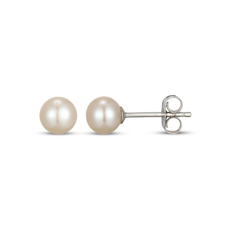 Main Image 3 of Cultured Pearl Solitaire Stud Earrings Sterling Silver 6mm