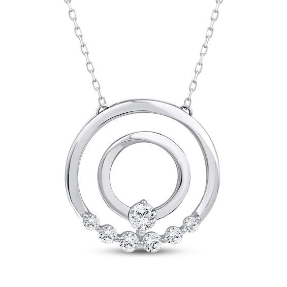 Mom + Me Lab-Grown Diamond Seven-Stone Double Circle Hoop Necklace 1/2 ct tw 10K White Gold 18"