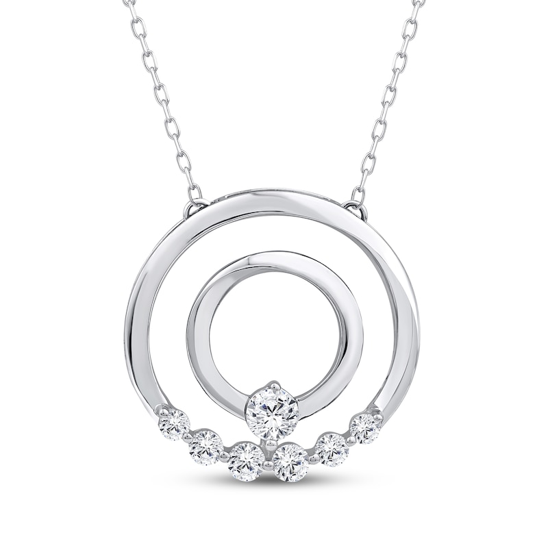 Main Image 1 of Mom + Me Lab-Grown Diamond Seven-Stone Double Circle Hoop Necklace 1/2 ct tw 10K White Gold 18"