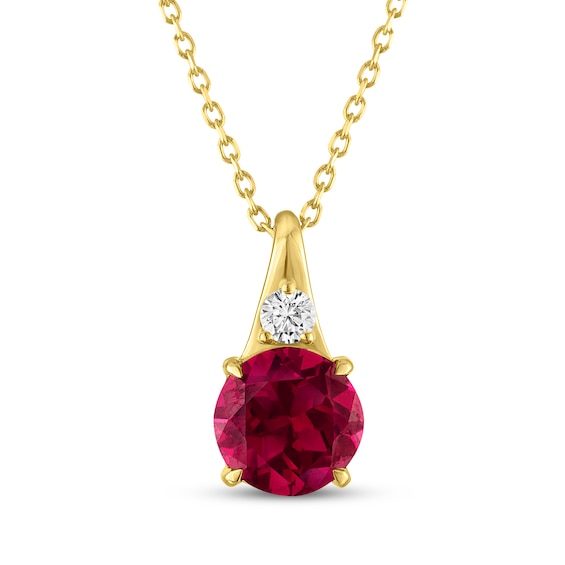 KAY Lab-Grown Diamonds & Lab-Created Ruby Necklace 1/10 ct tw 10K Yellow Gold 18"