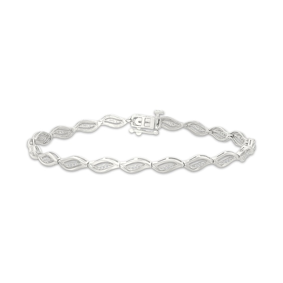 Diamond Wave Marquise Link Bracelet 1/6 ct tw 10K White Gold
