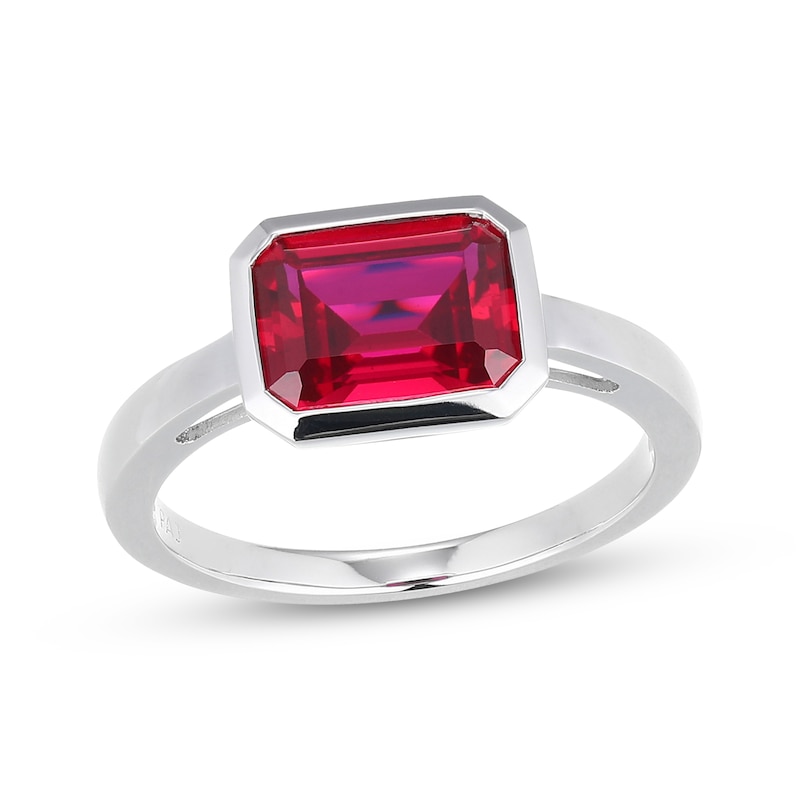 Main Image 1 of Emerald-Cut Lab-Created Ruby Solitaire Ring Sterling Silver