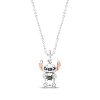 Disney Treasures Lilo & Stitch Lab-Created Emerald Necklace 18K Rose Gold Vermeil Sterling Silver 19"