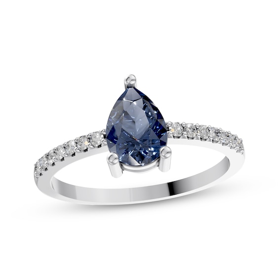 KAY Lab-Grown Diamonds & Pear-Shaped Blue Lab-Created Sapphire Ring 1/8 ct tw 10K White Gold