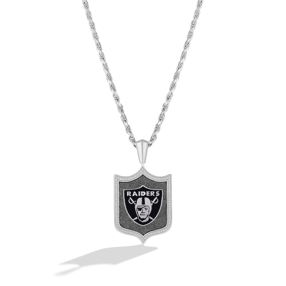 Kay True Fans Las Vegas Raiders 1/5 CT. T.W. Diamond and Enamel Reversible Shield Necklace in Sterling Silver