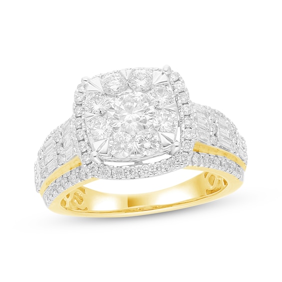 Multi-Diamond Center Cushion-Shaped Engagement Ring 2 ct tw 14K Yellow Gold