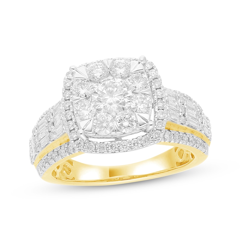 Main Image 1 of Multi-Diamond Center Cushion-Shaped Engagement Ring 2 ct tw 14K Yellow Gold