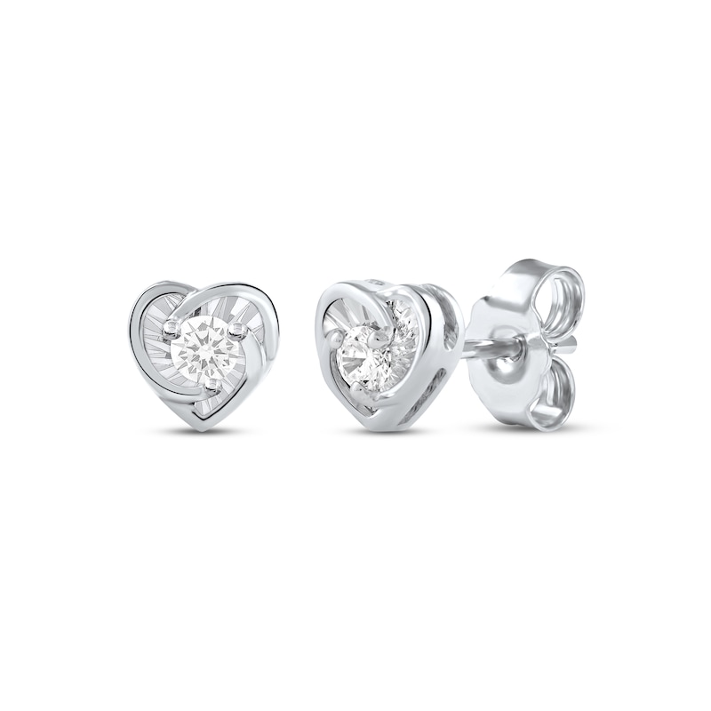 Radiant Reflections Diamond Solitaire Heart Stud Earrings 1/8 ct tw 10K White Gold (J/I3)