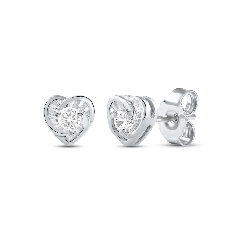 Main Image 1 of Radiant Reflections Diamond Solitaire Heart Stud Earrings 1/8 ct tw 10K White Gold (J/I3)