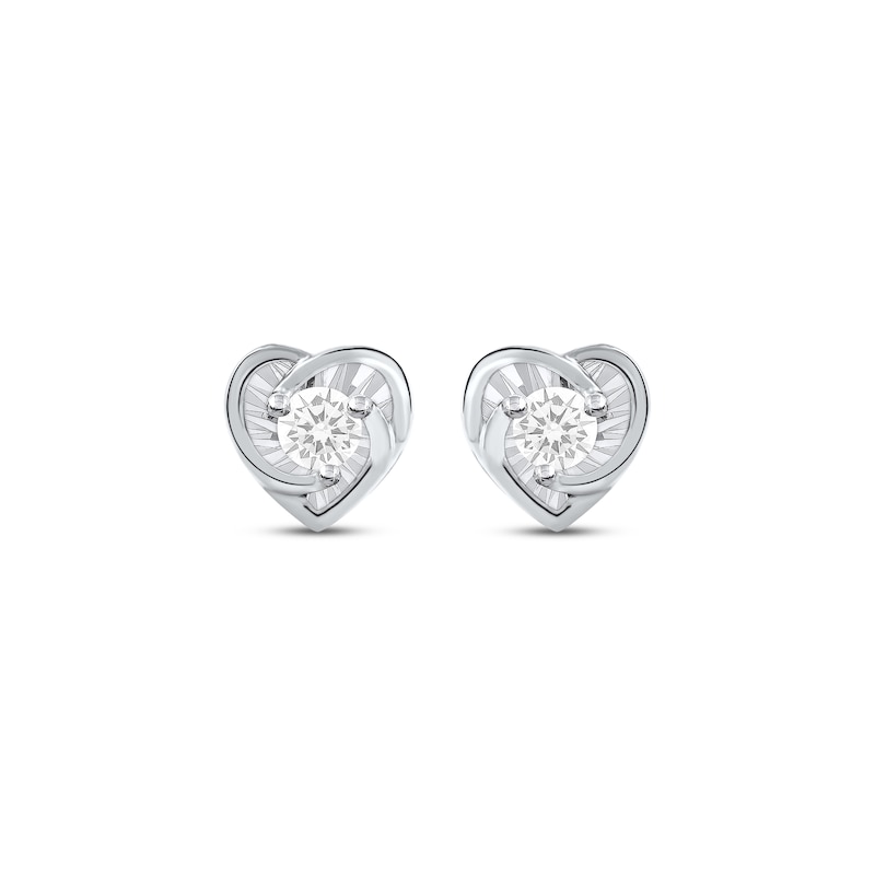 Radiant Reflections Diamond Solitaire Heart Stud Earrings 1/8 ct tw 10K White Gold (J/I3)