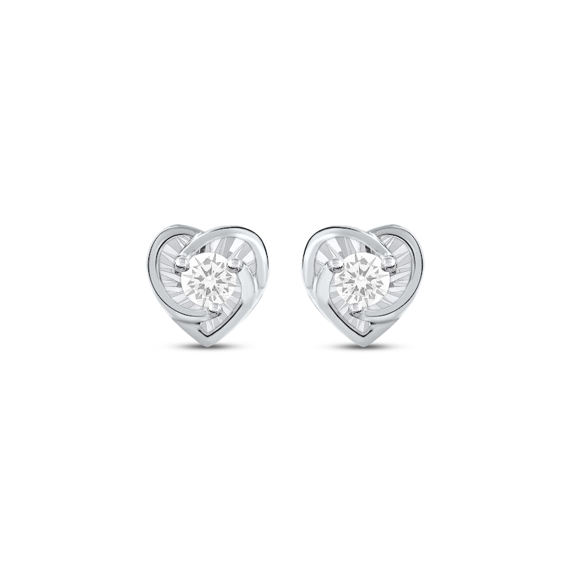 Main Image 2 of Radiant Reflections Diamond Solitaire Heart Stud Earrings 1/8 ct tw 10K White Gold (J/I3)