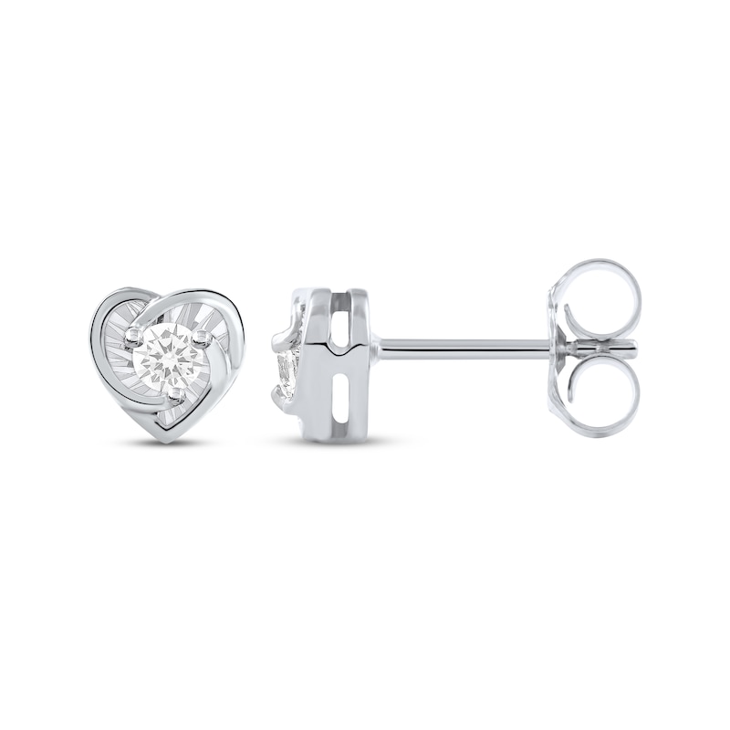 Main Image 3 of Radiant Reflections Diamond Solitaire Heart Stud Earrings 1/8 ct tw 10K White Gold (J/I3)