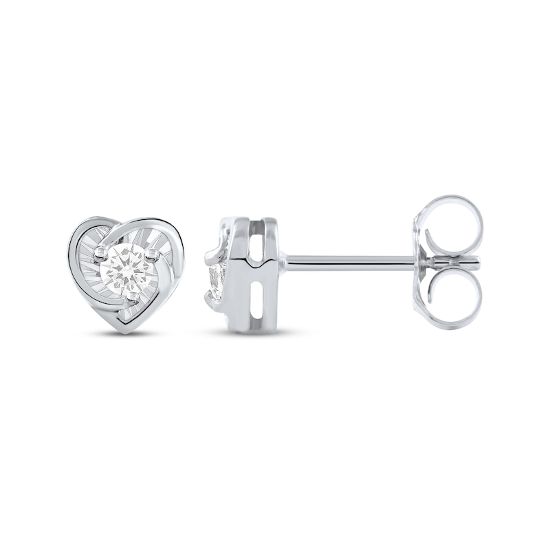 Radiant Reflections Diamond Solitaire Heart Stud Earrings 1/8 ct tw 10K White Gold (J/I3)